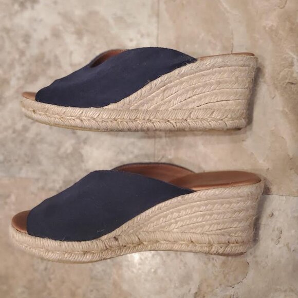 Navy Blue Size 6.5 Suede Open Toe Wedge Slide/Mule Sandals - Picture 4 of 6